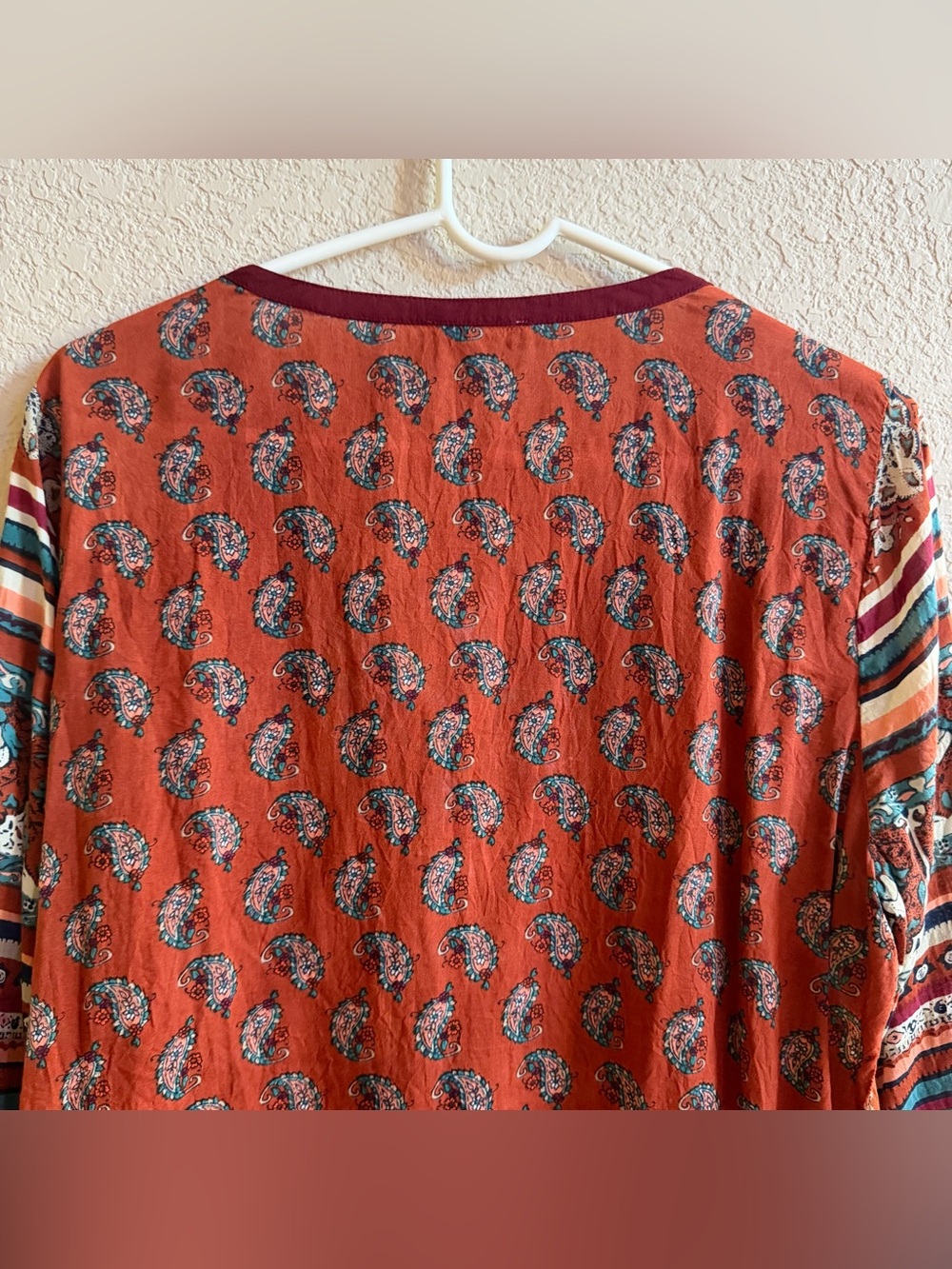 Lucky Brand Top Women XL Colorful Paisley Stripe 3/4 Sleeve Boho Granola Earthy - Picture 8 of 10